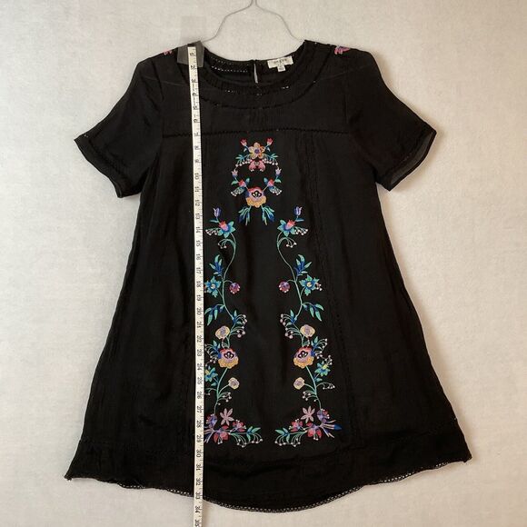 Umgee Mini Dress Womens S Black Floral Embroidered Short Sleeve Boho Lined - Picture 4 of 10